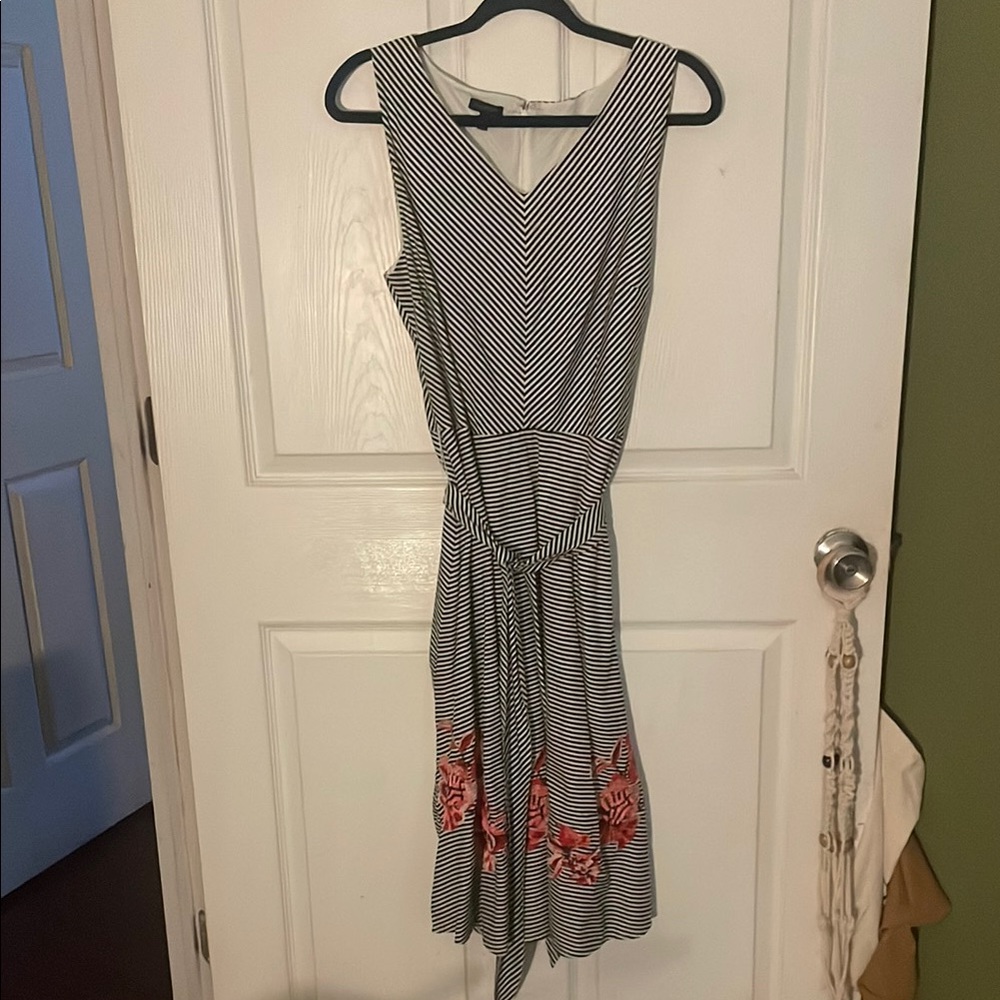 Talbots Navy & White Striped V-Neck Sleeveless Midi Sundress